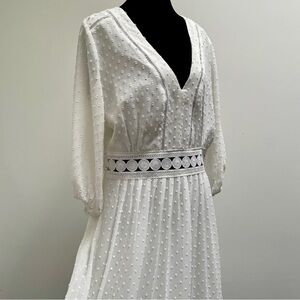 Molly Bracken Premium White Swiss Dot Lace Midi Dress | Women’s L (Estimated)